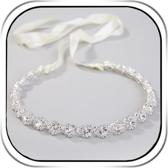Crystal Bridal Headband Silver Wedding Hair Jewelry for Brides and Bridesmaids main image 9